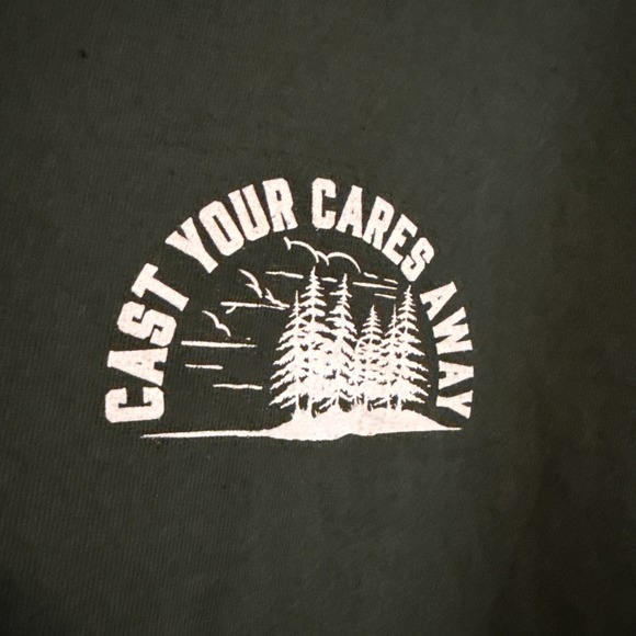 Cast Your Cares Away Mens 2XL T-Shirt Fishing Outdoors Casual Athleisure - Picture 2 of 11